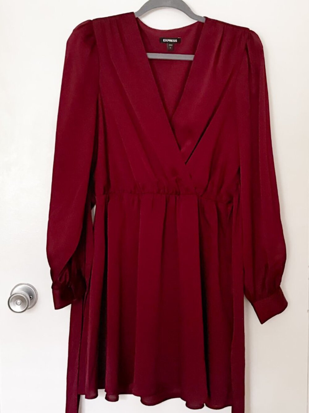 Express Red Wrap Mini Dress Long Sleeve V-Neck